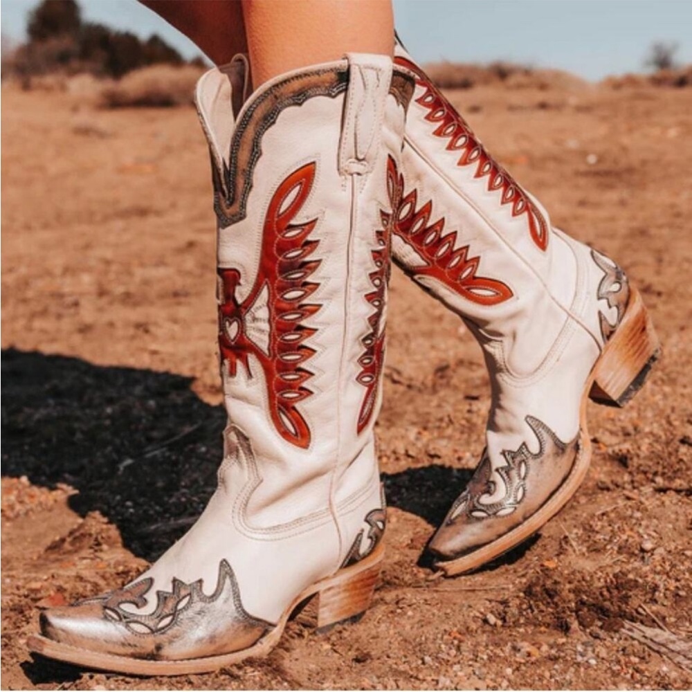 Freebird White and Brown Eagle Western Boots